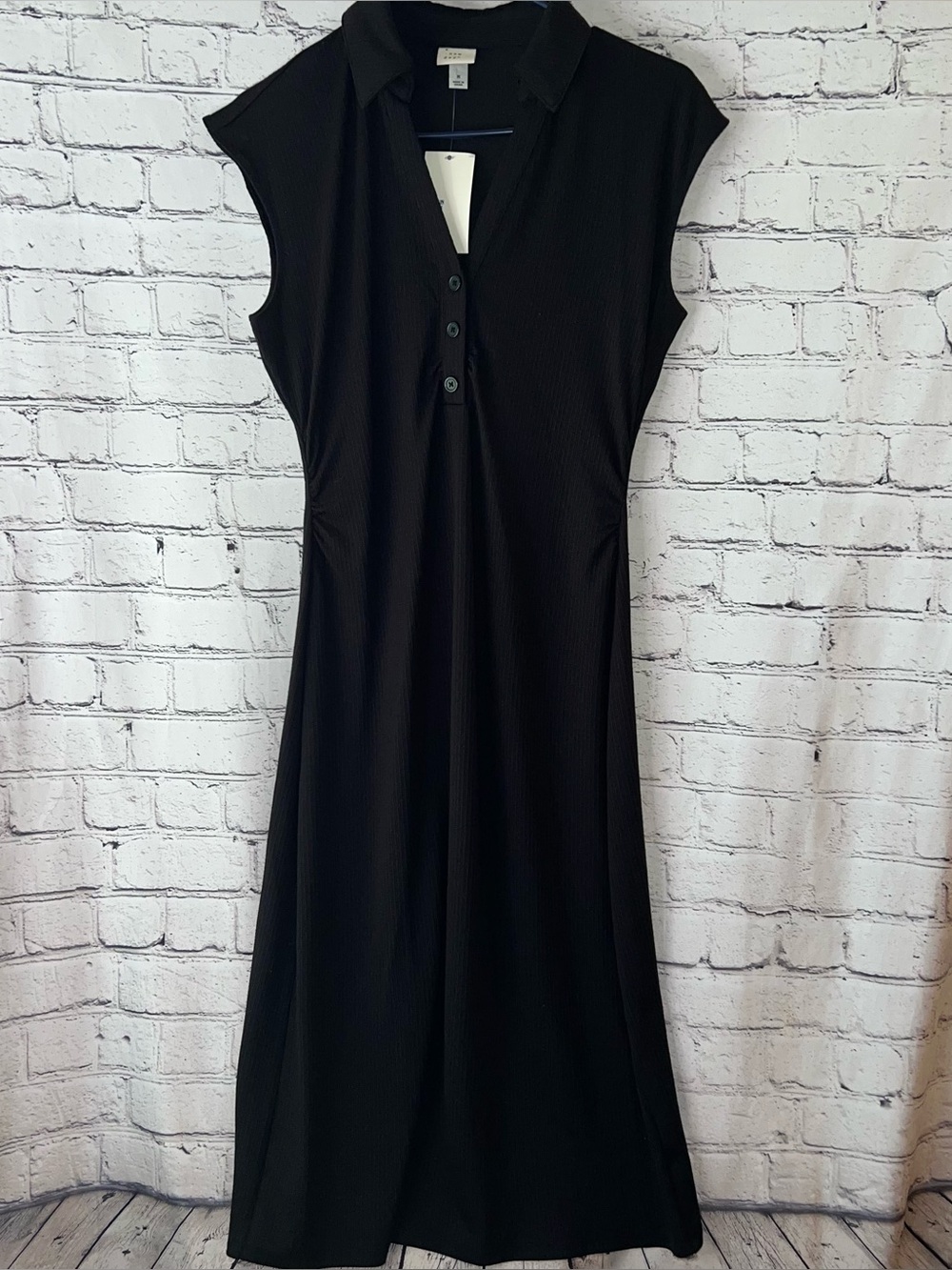 A New Day NWT Black Polo Style Ribbed Midi Sleeveless Dress Size Medium